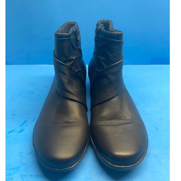 Clarks women's ankle boots black leather side zipper lace up comfort Size 7 37.5 - Picture 4 of 10
